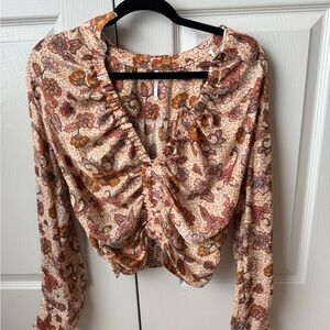 Free People Floral Ruched Blouse